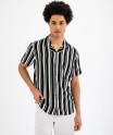 Chemise manches courtes et col cubain en viscose rayée homme